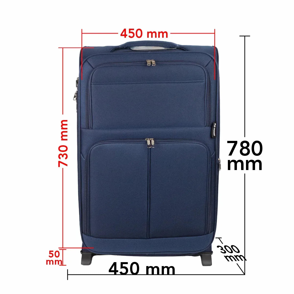 Troler voiaj Mare, Naimeed D5976, 2 roti, material textil, inchidere cifru, Albastru, 45x30x73cm