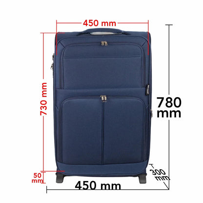 Troler voiaj Mare, Naimeed D5976, 2 roti, material textil, inchidere cifru, Albastru, 45x30x73cm