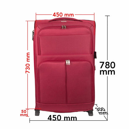 Troler voiaj Mare, Naimeed D5977, 2 roti, material textil, inchidere cifru, Rosu, 45x30x73cm