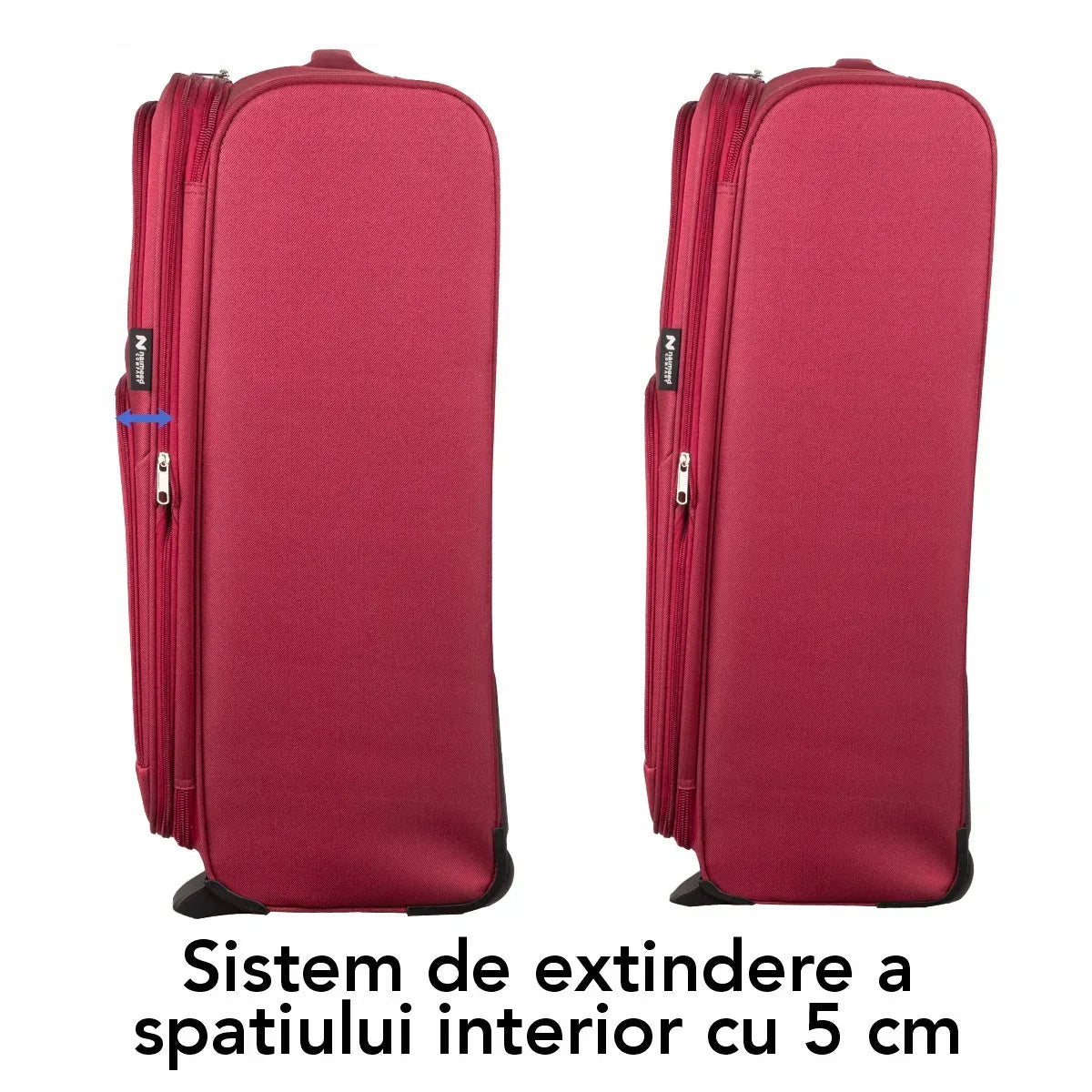 Troler voiaj Mare, Naimeed D5977, 2 roti, material textil, inchidere cifru, Rosu, 45x30x73cm