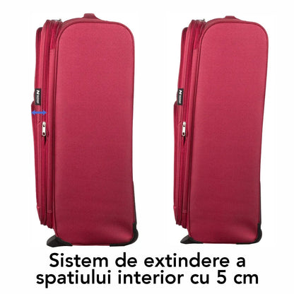 Troler voiaj Mic, Naimeed D5977, 2 roti, material textil, inchidere cifru, Rosu, 35.5x26x52cm