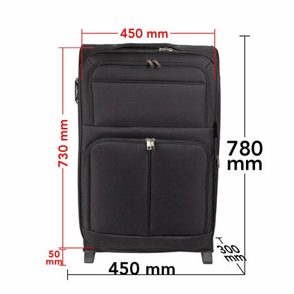 Troler voiaj Mare, Naimeed D5978, 2 roti, material textil, inchidere cifru, Negru, 45x30x73cm