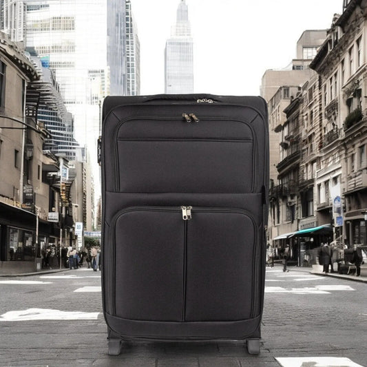 Troler voiaj Mediu, Naimeed D5978, 2 roti, material textil, inchidere cifru, Negru, 40x28x63cm