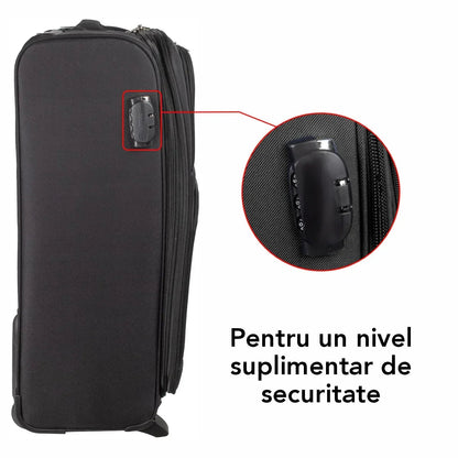 Troler voiaj Mic, Naimeed D5978, 2 roti, material textil, inchidere cifru, Negru, 35.5x26x52cm
