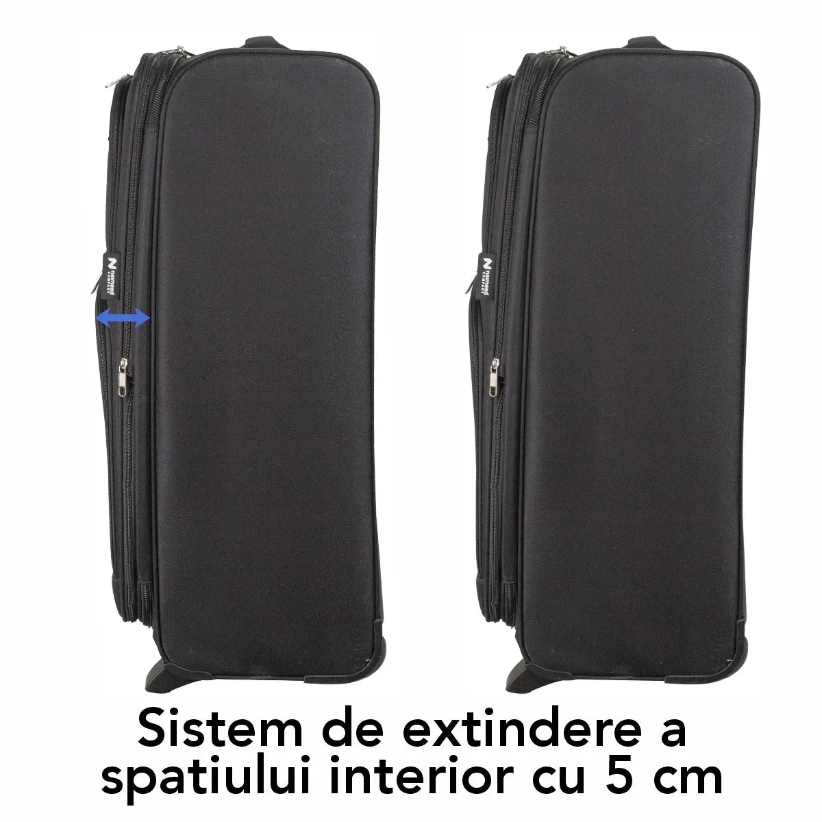 Troler voiaj Mare, Naimeed D5978, 2 roti, material textil, inchidere cifru, Negru, 45x30x73cm