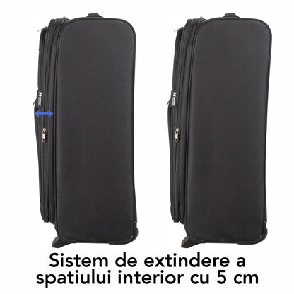 Troler voiaj Mare, Naimeed D5978, 2 roti, material textil, inchidere cifru, Negru, 45x30x73cm