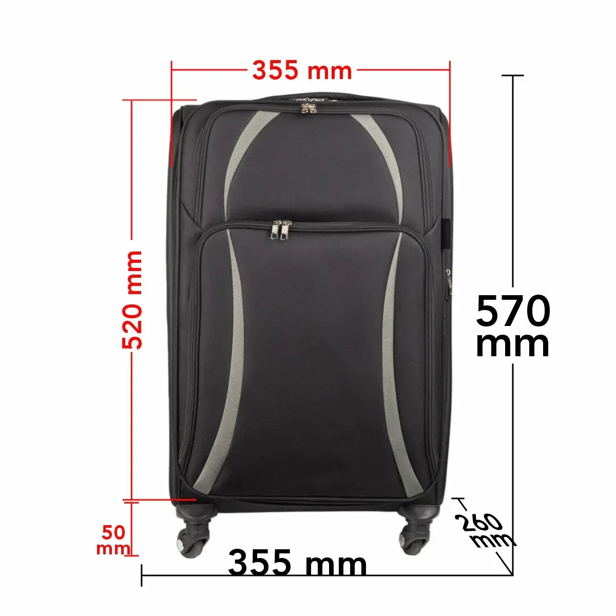 Troler voiaj Mic, Naimeed D5979, 4 roti, material textil, inchidere cifru, Negru, 35.5x26x52cm