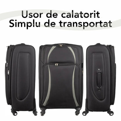 Troler voiaj Mic, Naimeed D5979, 4 roti, material textil, inchidere cifru, Negru, 35.5x26x52cm