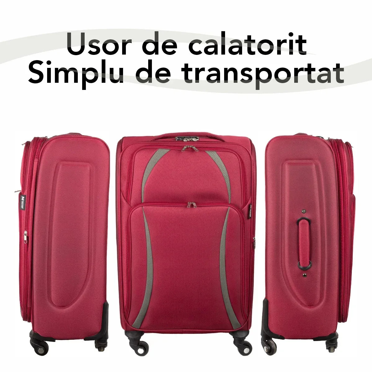 Troler voiaj Mediu, Naimeed D5980, 4 roti, material textil, inchidere cifru, Rosu, 40x28x63cm