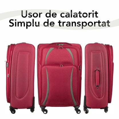Troler voiaj Mediu, Naimeed D5980, 4 roti, material textil, inchidere cifru, Rosu, 40x28x63cm