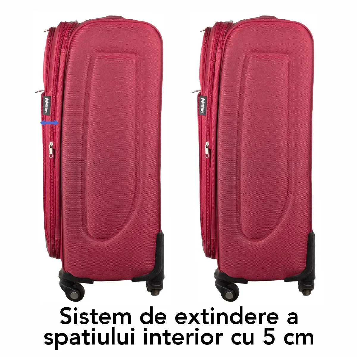 Troler voiaj Mic, Naimeed D5980, 4 roti, material textil, inchidere cifru, Rosu, 35.5x26x52cm