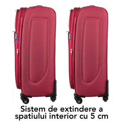 Troler voiaj Mic, Naimeed D5980, 4 roti, material textil, inchidere cifru, Rosu, 35.5x26x52cm