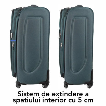 Troler voiaj Mic, Naimeed D5981, 4 roti, material textil, inchidere cifru, Verde, 35.5x26x52cm