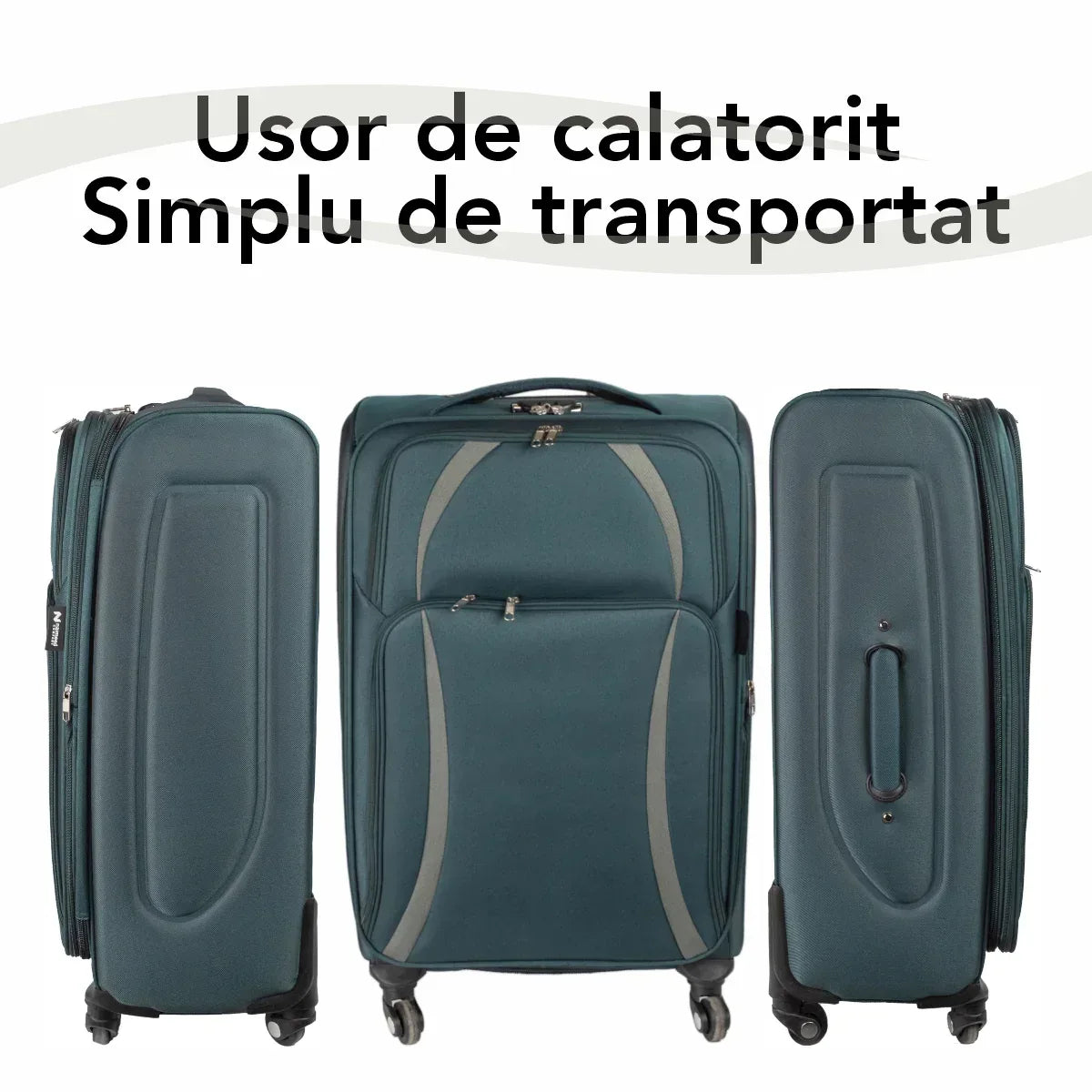 Troler voiaj Mic, Naimeed D5981, 4 roti, material textil, inchidere cifru, Verde, 35.5x26x52cm