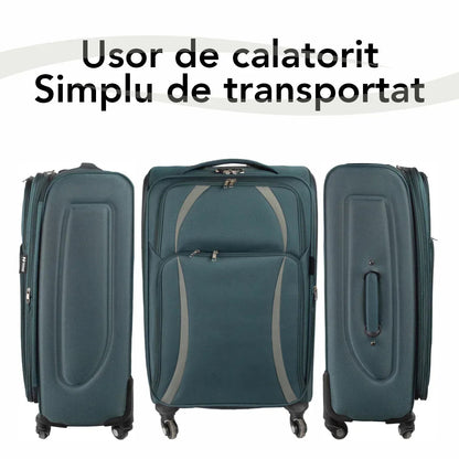 Troler voiaj Mic, Naimeed D5981, 4 roti, material textil, inchidere cifru, Verde, 35.5x26x52cm