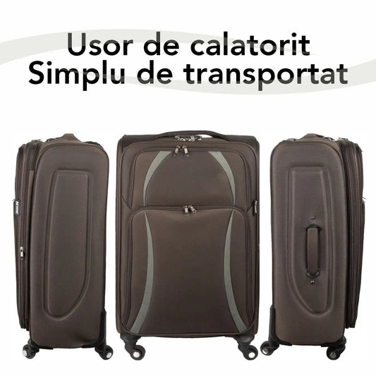 Troler voiaj Mediu, Naimeed D5982, 4 roti, material textil, inchidere cifru, Maro, 40x28x63cm