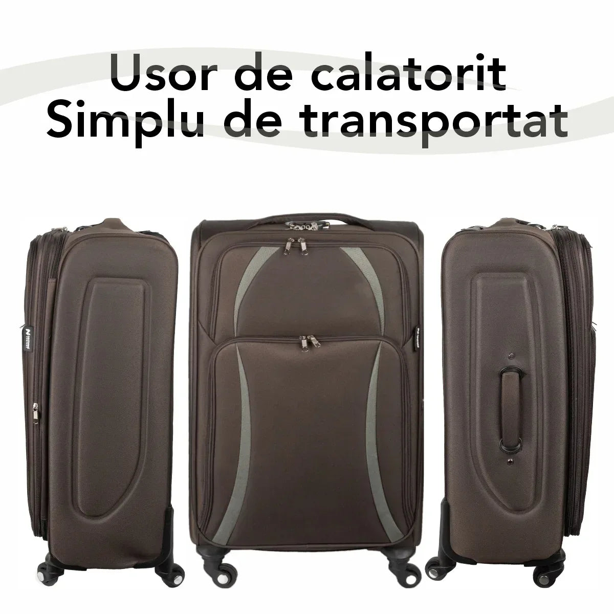 Troler voiaj Mediu, Naimeed D5982, 4 roti, material textil, inchidere cifru, Maro, 40x28x63cm