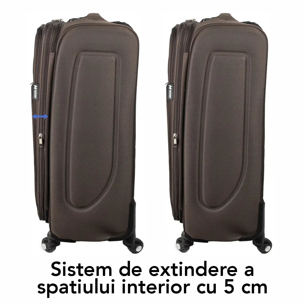 Troler voiaj Mic, Naimeed D5982, 4 roti, material textil, inchidere cifru, Maro, 35.5x26x52cm