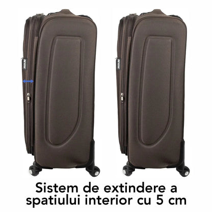 Troler voiaj Mediu, Naimeed D5982, 4 roti, material textil, inchidere cifru, Maro, 40x28x63cm