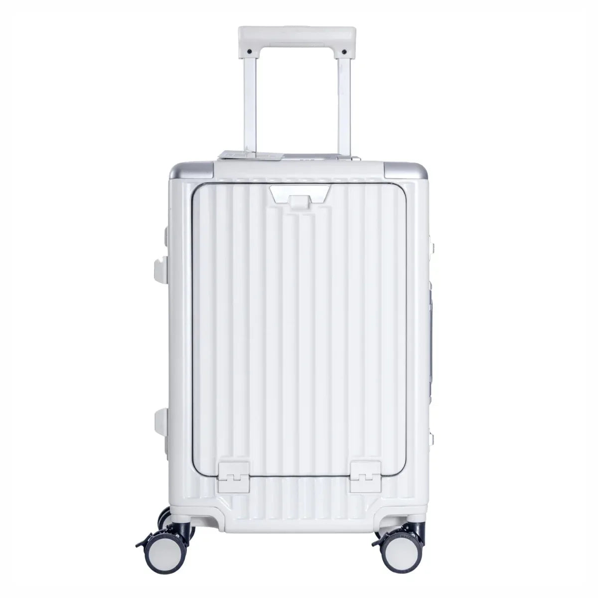 Troler, cabina avion, Naimeed D5989, Premium Voyage, fibra de carbon, port USB, compartiment pentru laptop, inchidere cifru, Alb, 49x34x24cm