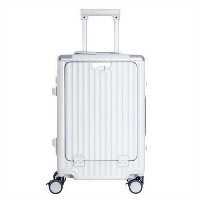 Troler, cabina avion, Naimeed D5989, Premium Voyage, fibra de carbon, port USB, compartiment pentru laptop, inchidere cifru, Alb, 49x34x24cm