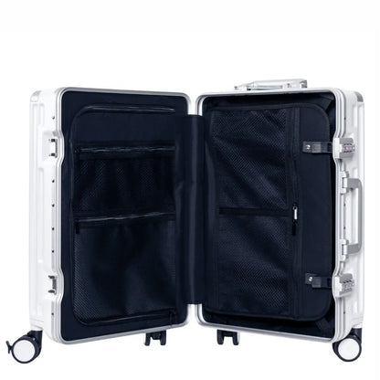 Troler, cabina avion, Naimeed D5989, Premium Voyage, fibra de carbon, port USB, compartiment pentru laptop, inchidere cifru, Alb, 49x34x24cm