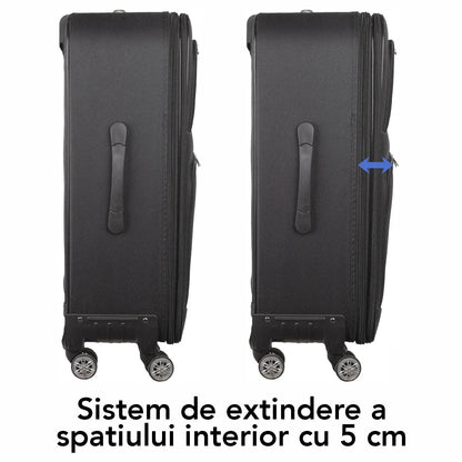 Troler voiaj Mic, Naimeed D5992, 4 roti, material textil, inchidere cifru, Negru, 37x24x55cm