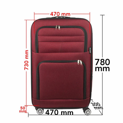 Troler voiaj Mare, Naimeed D5996, 4 roti, material textil, inchidere cifru, Rosu, 47x30x73cm