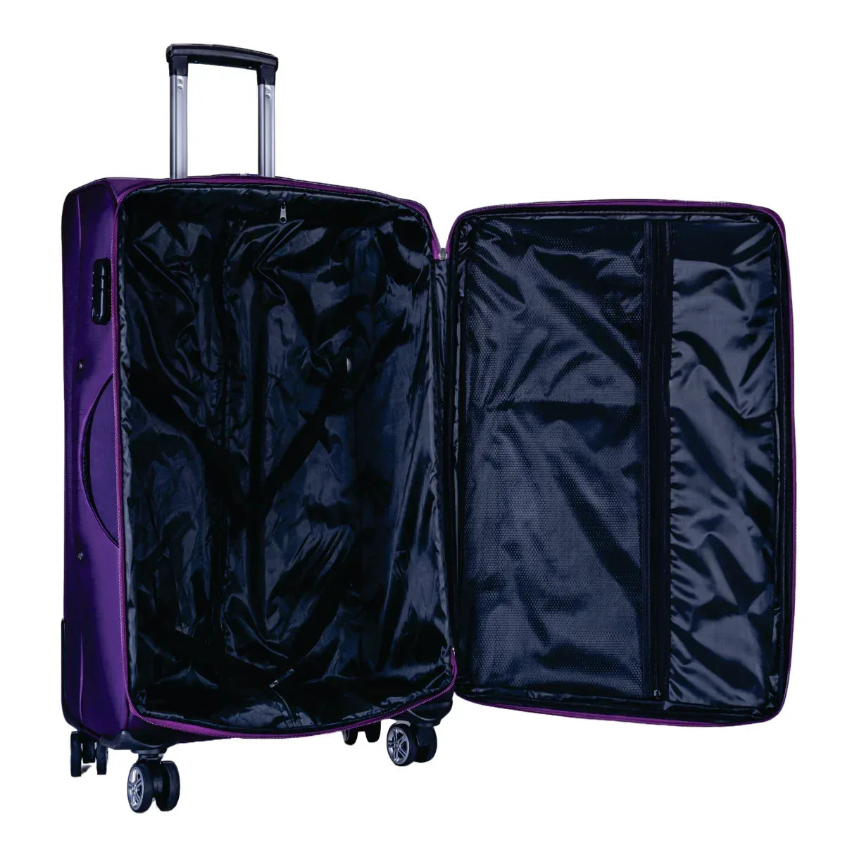 Troler voiaj Mediu, Naimeed D5997, 4 roti duble 360 grade, material textil, inchidere cifru, Mov, 41x23x68cm