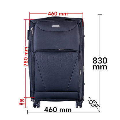 Troler voiaj Mare, Naimeed D5998, 4 roti duble 360 grade, material textil, inchidere cifru, Negru, 46x27x78cm
