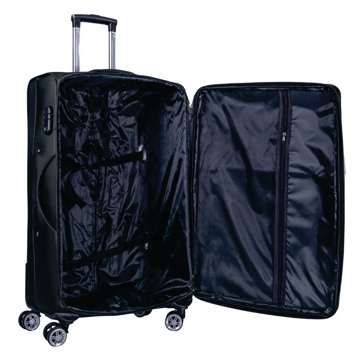 Troler voiaj Mare, Naimeed D5998, 4 roti duble 360 grade, material textil, inchidere cifru, Negru, 46x27x78cm