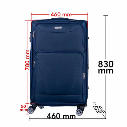 Troler voiaj Mare, Naimeed D5999, 4 roti duble 360 grade, material textil, inchidere cifru, Albastru, 46x27x78cm
