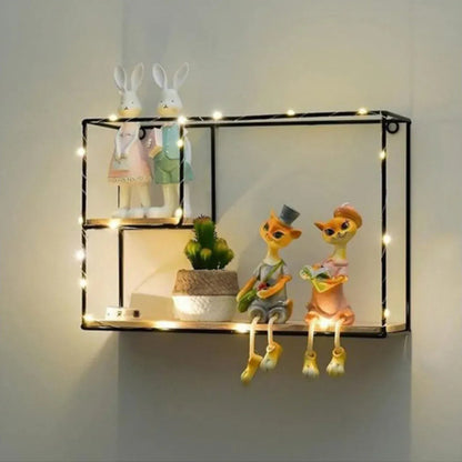 Etajera suspendata, negru cu luminite Led, Naimeed D59N, 38*25*11 cm