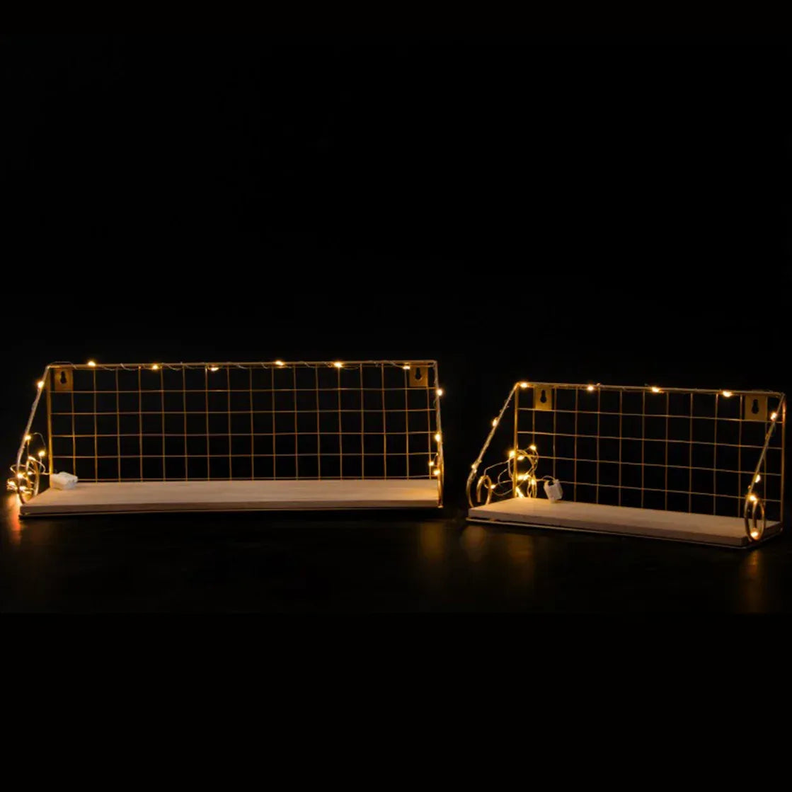 Set 2 etajere suspendate, Luminite Led, Auriu, Naimeed D60, 45x15x13 cm