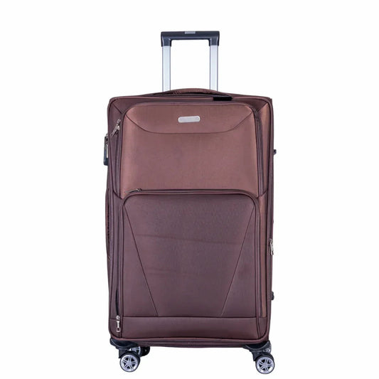Troler voiaj Mediu, Naimeed D6000, 4 roti duble 360 grade, material textil, inchidere cifru, Maro, 41x23x68cm