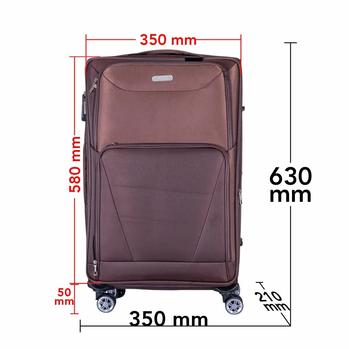 Troler voiaj Mic, Naimeed D6000, 4 roti duble 360 grade, material textil, inchidere cifru, Maro, 35x21x58cm