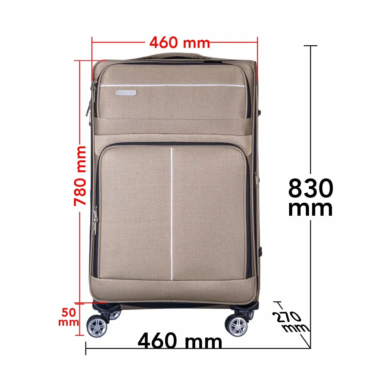Troler voiaj Mare, Naimeed D6001, 4 roti duble 360 grade, material textil, inchidere cifru, Crem, 46x27x78cm