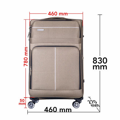 Troler voiaj Mare, Naimeed D6001, 4 roti duble 360 grade, material textil, inchidere cifru, Crem, 46x27x78cm