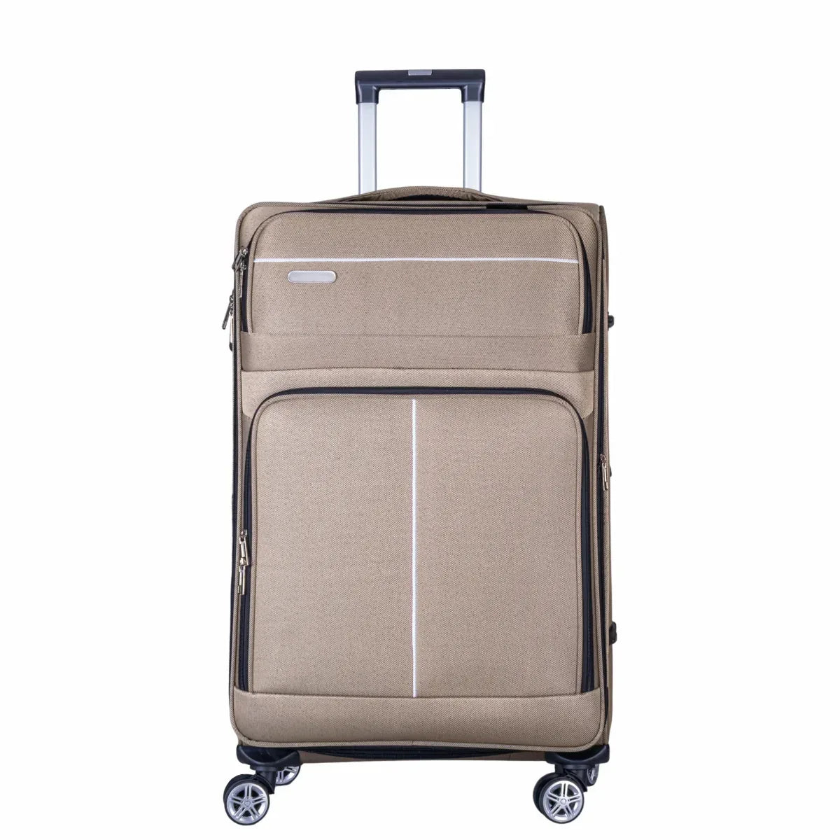 Troler voiaj Mediu, Naimeed D6001, 4 roti duble 360 grade, material textil, inchidere cifru, Crem, 41x23x68cm