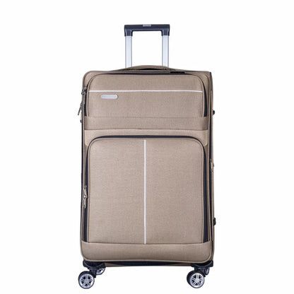 Troler voiaj Mediu, Naimeed D6001, 4 roti duble 360 grade, material textil, inchidere cifru, Crem, 41x23x68cm