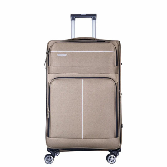 Troler voiaj Mediu, Naimeed D6001, 4 roti duble 360 grade, material textil, inchidere cifru, Crem, 41x23x68cm