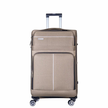 Troler voiaj Mic, Naimeed D6001, 4 roti duble 360 grade, material textil, inchidere cifru, Crem, 35x21x58cm