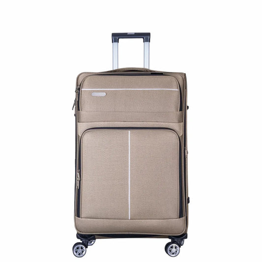 Troler voiaj Mic, Naimeed D6001, 4 roti duble 360 grade, material textil, inchidere cifru, Crem, 35x21x58cm
