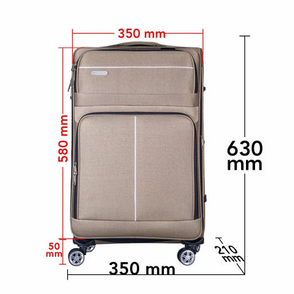 Troler voiaj Mic, Naimeed D6001, 4 roti duble 360 grade, material textil, inchidere cifru, Crem, 35x21x58cm