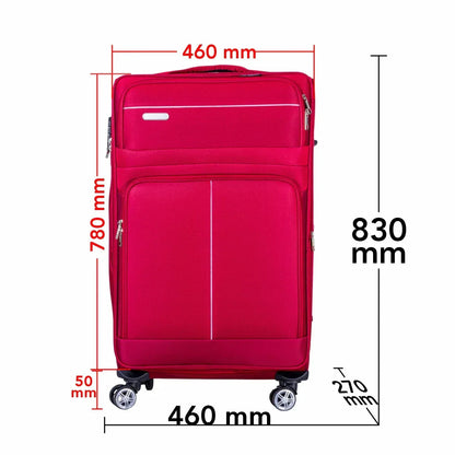 Troler voiaj Mare, Naimeed D6002, 4 roti duble 360 grade, material textil, inchidere cifru, Rosu, 46x27x78cm