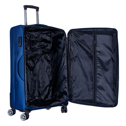 Troler voiaj Mediu, Naimeed D6003, 4 roti duble 360 grade, material textil, inchidere cifru, Albastru, 41x23x68cm
