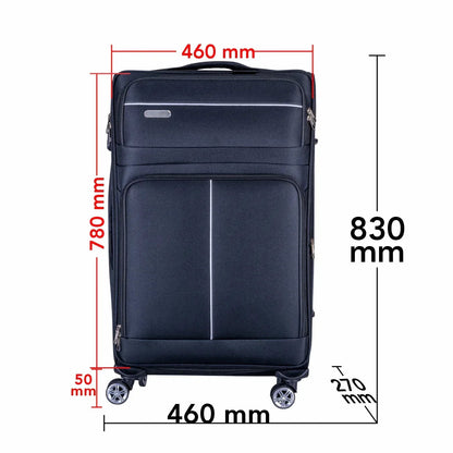 Troler voiaj Mare, Naimeed D6004, 4 roti duble 360 grade, material textil, inchidere cifru, Negru, 46x27x78cm