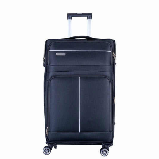 Troler voiaj Mediu, Naimeed D6004, 4 roti duble 360 grade, material textil, inchidere cifru, Negru, 41x23x68cm