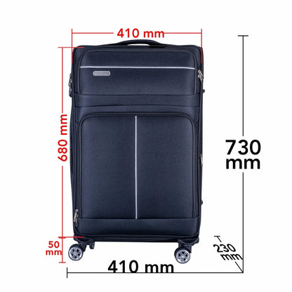 Troler voiaj Mediu, Naimeed D6004, 4 roti duble 360 grade, material textil, inchidere cifru, Negru, 41x23x68cm