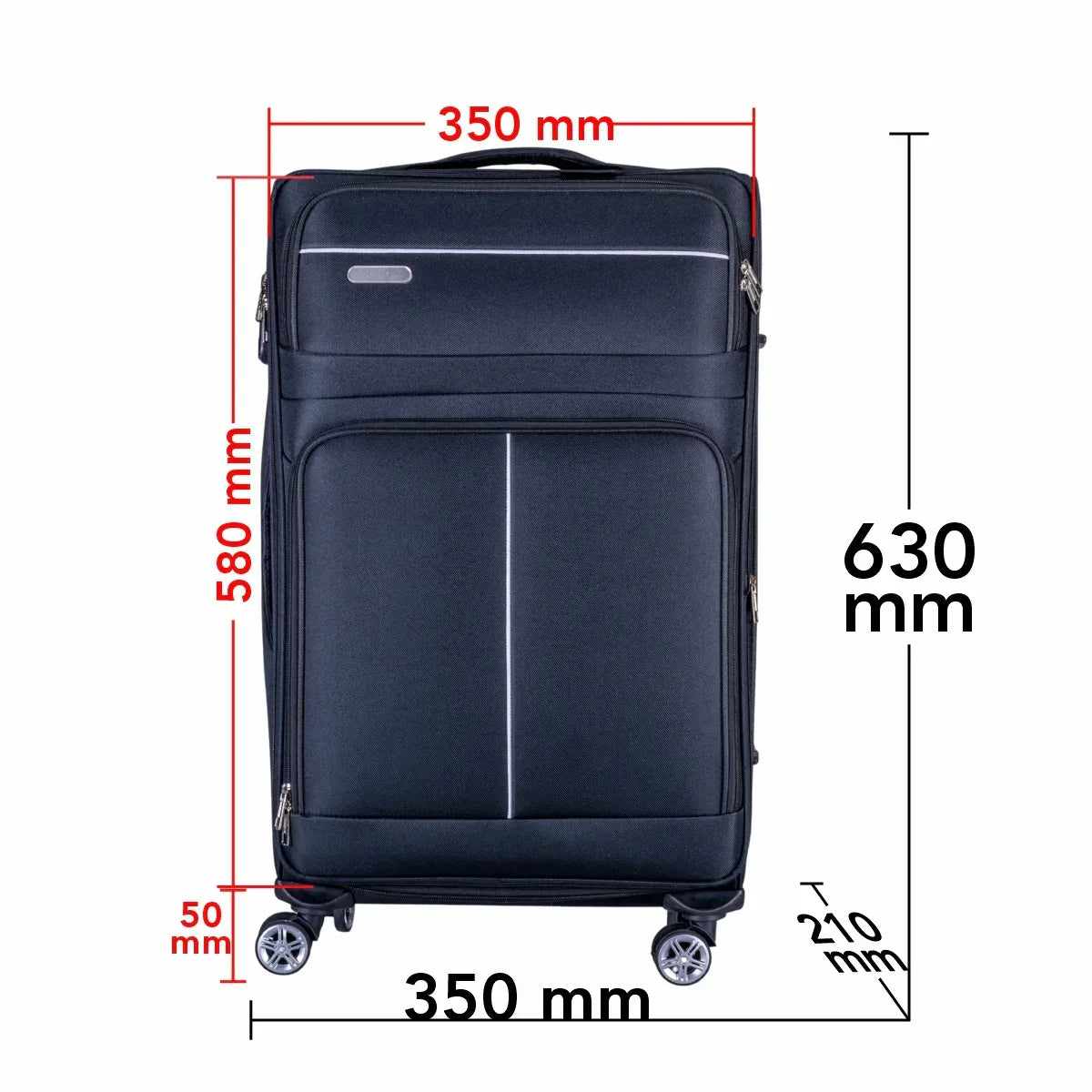 Troler voiaj Mic, Naimeed D6004, 4 roti duble 360 grade, material textil, inchidere cifru, Negru, 35x21x58cm